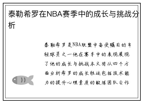 泰勒希罗在NBA赛季中的成长与挑战分析